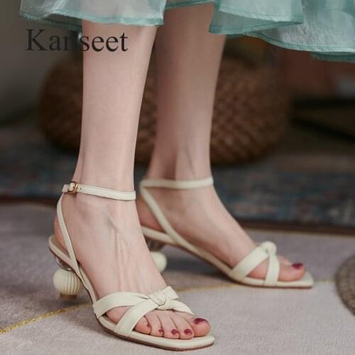 Kanseet Strange Heels Women Sandals Open-Toed Real Leather 2021 Summer New Concise Design Female Buckle Strap High Heels Shoes