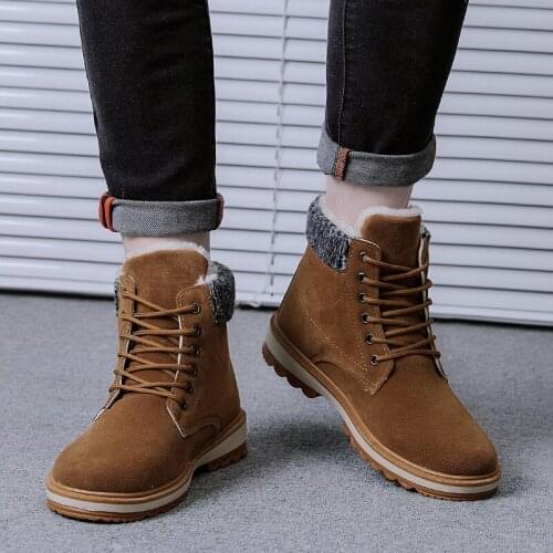 Warm Mens Winter Suede Leather Ankle Boots Men Waterproof Snow Boots Leisure Winter Work Boots Mens Shoes