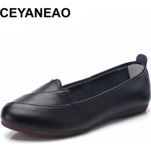 CEYANEAONew Spring Autumn Shoes Women Real Leather Female Loafers Slip On Woman Flats Solid Womens Ballets FlatsSize 35-41E1306