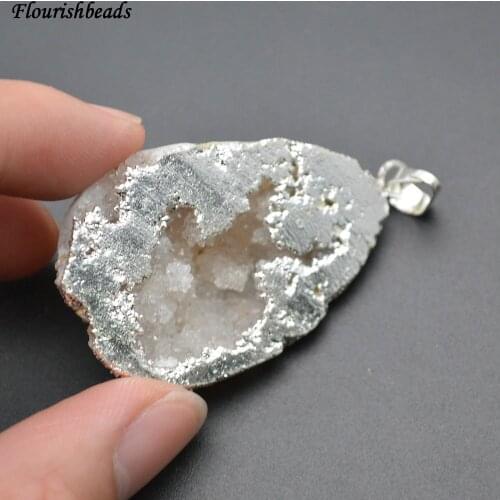 Unique Natural White Drusy Geode Agate Freeform Oval Stone Pendants 4pc Per Lot Free Shipping
