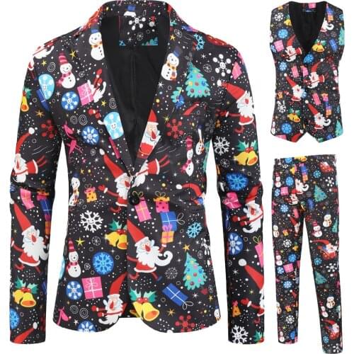 Spring and Atumn New 2020 Slim fit Fashion Christmas pattern Print Party Mens Slim Fit Wedding Suit Can be Single Sale 3 pcs