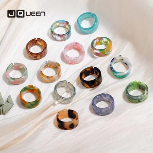 Vintage Multi-color Open Acetate Ring Smudge Acrylic Resin Transparent Ring Women Girls