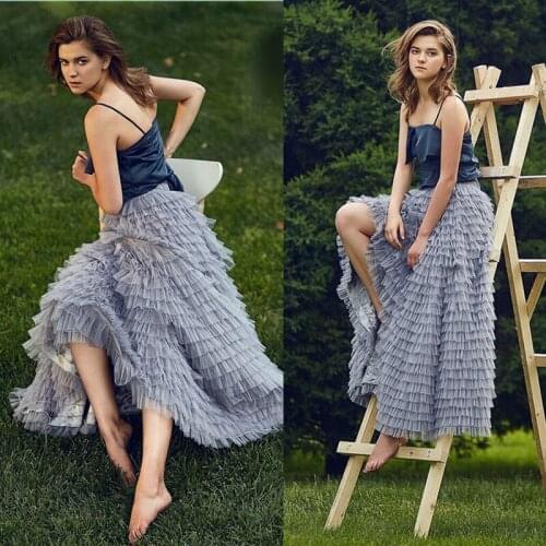 Gorgeous Gray Skirts Womens Saia Tiered Long Tulle Skirt Customize Special Design Eye-Chatching Party Maxi Skirt Gowns saia midi