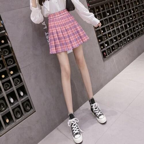 Womens Sexy High Waisted Mini Pleated Skirt for 2021 Summer Fashion Trends Vintage Plaid Clothing Japanese Girls School Uniform