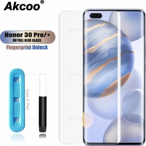 Akcoo UV Full adhesive tempered glass for Honor 30 Pro Screen Protector Touch sensitive for Honor 30 pro plus glass film