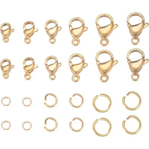 1box Stainless Steel Golden Lobster Claw Clasps Hooks Trigger Snaps with Open Jump Ring for Jewelry Making Necklaces Accessory