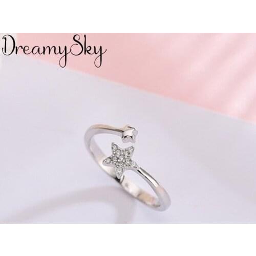 Romantic Style New Luxury Silver Color Big Star Rings For Women Wedding Retro Adjustable Size Ring Party Gifts