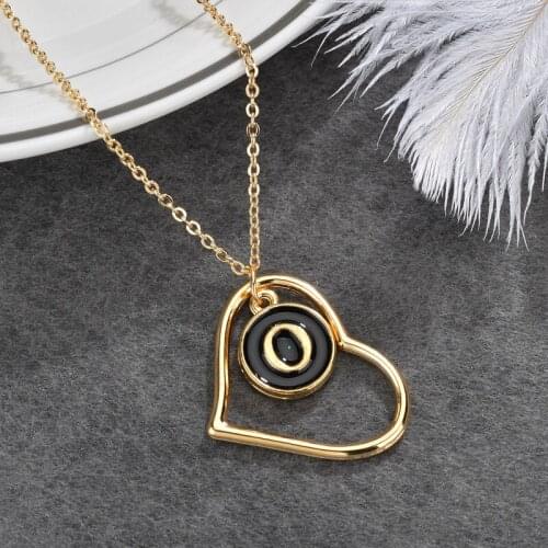 Letter Necklace Women Aesthetic Heart Alphabet Dripping Oil Pendant Long Chain Necklace Womens Jewelry Collares Kpop