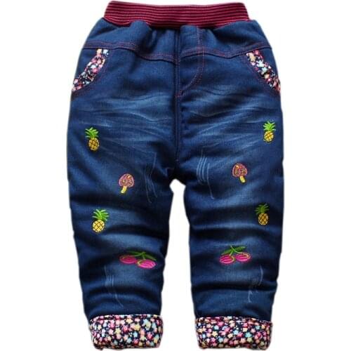 Baby Girls Boys Winter Jeans Children Thick Plus Velvet Cartoon Denim Pants 2018 New Kids Soft Cotton Warm Trousers 1-4 Years