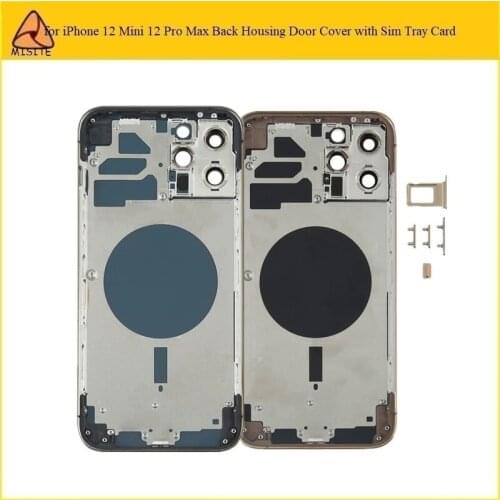 1Pc Back Housing Cover for iPhone 12 Pro Back Glass Middle Frame Chassis Cover with SIM Card Tray & Side keys & Camera Lens
