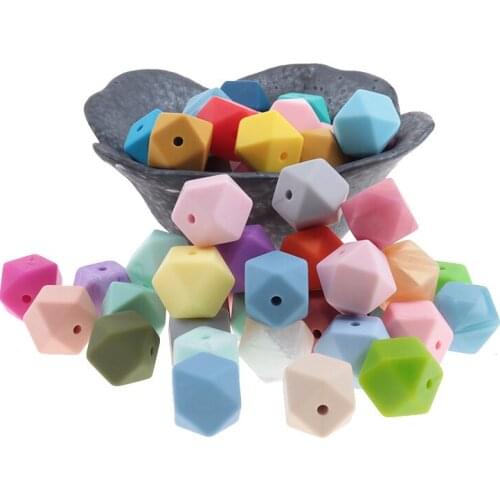 10pcs Silicone Beads Baby Teething14mm Hexagon Silicone Teethers Pearl Diy Chewable Teething Necklace Baby Teether BPA Free