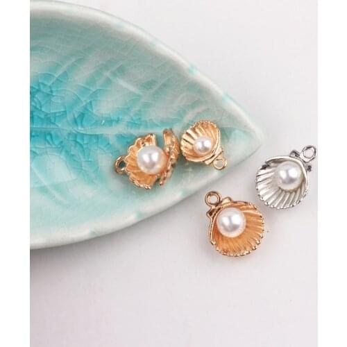 10pcs Shell Pearl Metal Charms Chic Alloy Pendants Fit Making Bracelet Earring Jewelry DIY Accessories Craft