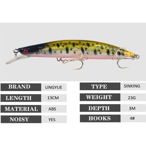 2# With Blood Trough Hook 5Colors 13cm/23g Artificial Sinking Hard Bait Fishing Lure 3D Eyes Wobbler Bionic Bait With Ring Beads