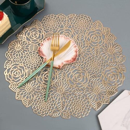 38CM Round PVC Placemat Kitchen Dining Non-slip Insulation Pad Hotel Coaster Pads Home Decor Rose Pattern Table Mats Placemats