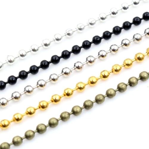 5 Meters/lot 1.5mm 2.0mm 2.4mm Gold Bronze Silver Plated 5 Colors Ball Beads Chain Necklace Beaded DIY Jewelry Findings