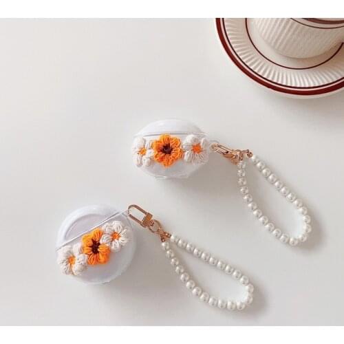 For huawei freebuds 4i case,Transparent flower for freebuds 3 4 pro Soft Silicone Earphone Headphone Cover with Pearl bracelet
