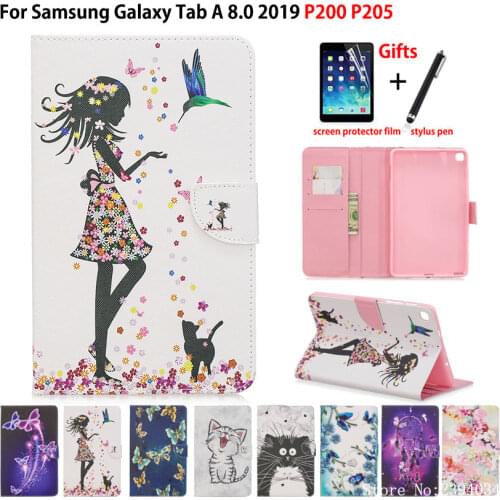 Tablet Case For samsung galaxy tab A 8.0 2019 with S Pen SM-P200 P200 P205 P207 Cover Funda Fashion Girl Cat Stand Skin +Gift