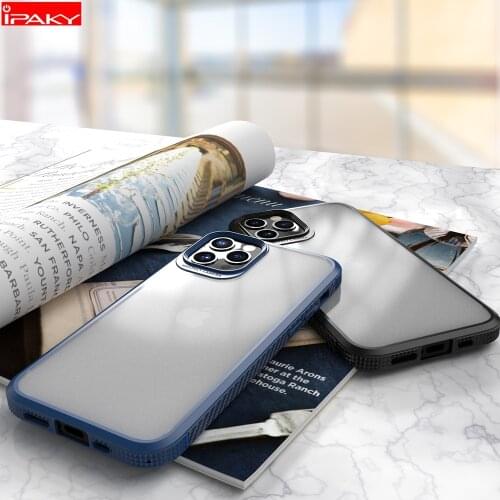IPAKY for iPhone 12 Case 11 12 Pro Carbon Fiber Bumper Frosted Transparent Airbag Shockproof Case for iPhone 11 12 Pro Max Case