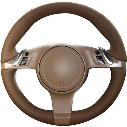 For Porsche Cayenne Panamera 2010-2011 Custom Made DIY Dark Brown Leather Car Steering Wheel Cover Anti-slip fit all season