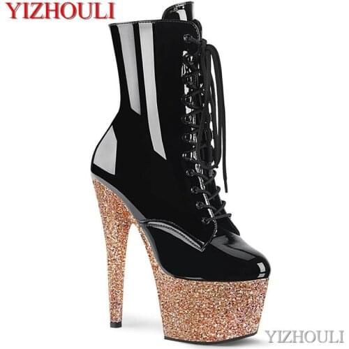 Pole dancing performance, sequined bag with waterproof platform, 17cm high-heeled ankle boots, 7in sexy model, dancing shoes