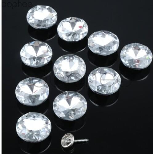Dophee 10pcs 30mm Diamond Pattern Crystal Upholstery Nails Button Rhinestone Round Buttons Sewing Sofa DIY Buttons Accessories