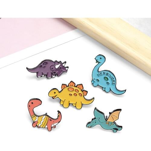 DoreenBeads Cartoon Dinosaur Brooches Animal Colorful Enamel For Women Girls Kids Metal Badge Denim Bag Lapel Pins Jewelry Gifts