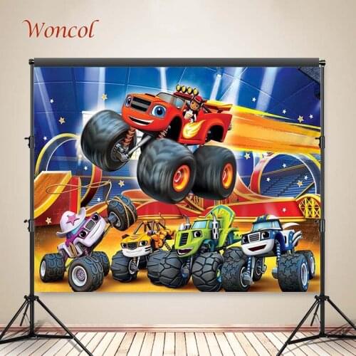 Woncol Monster Machine Photography Backgrounds Boys Birthday Photo Backdrops Party Decoration Banners Photo Booth Props