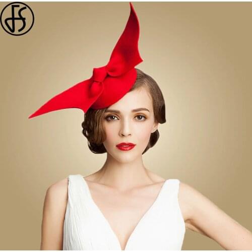 FS Wool Felt Red Women Church Hats For Wedding Fascinator Black Pillbox Hat Ladies Tea Party Bow Vintage Formal Cocktail Fedoras