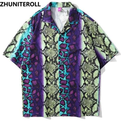 Hawaiian Beach Shirts Snakeskin Print Hip Hop Button Shirt Mens Harajuku Fashion Casual Short Sleeve Holiday Party Blouse Tops