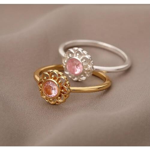 ICFTZWE Simple Cute Stainless Steel Flower Shape Finger Ring For Women Girls Gold Silver Color Ring Elegant Wedding Jewelry Gift