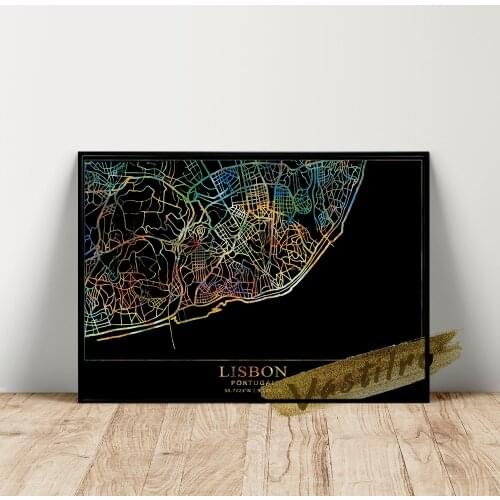 Portugal Capital Map Crosswise Poster, World Map Prints, Colours Lisbon Line Wall Art, Istanbul Geography Location Wall Painting
