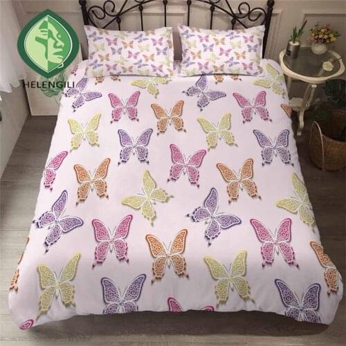 HELENGILI 3D Bedding Set Butterfly Print Duvet Cover Set Bedclothes with Pillowcase Bed Set Home Textiles #YC-183