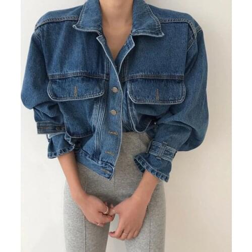 2020 New Denim Blue Short Jackets Women Lapel Single-breasted Casual Streetwear Jeans Jackets Female Spring Outerwear Coat