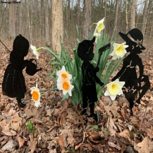 Cute Little Girl Acrylic Card Shadow Garden Flower Pot Decoration Ornaments Children Playing Shadow Childlike Nature Decor New