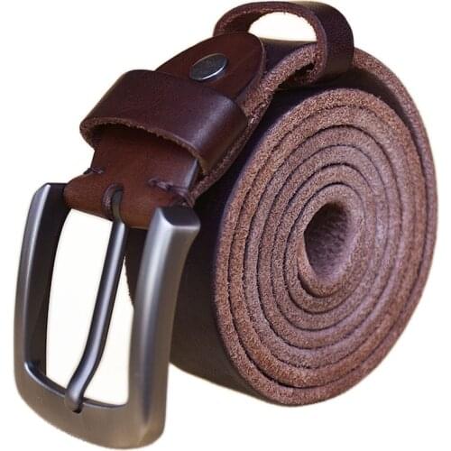 BEAFIRY Mens leather Belt Pin Buckle fashion Single Cow Leather Retro Waist Strap Belt Classic Dark Brown Black
