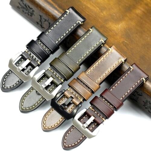 PSTARY Holwin Horween Chromexcel oil wax leather strap 20mm 22mm 24MM male military watch strap