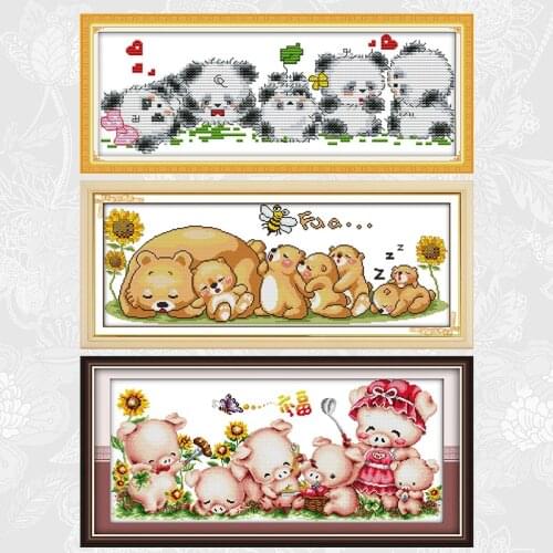 Animal family Patterns Counted Printed Cross Stitch kit Sale DMC Embroidery Thread set DIY Handmade Home Decoration Crafts