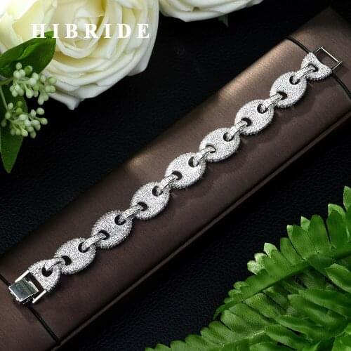 HIBRIDE New Charming Bracelet Micro Pave Shining Tiny Zircon Loops Connect Copper Bangle for Women Jewelry Christmas Gift B-70