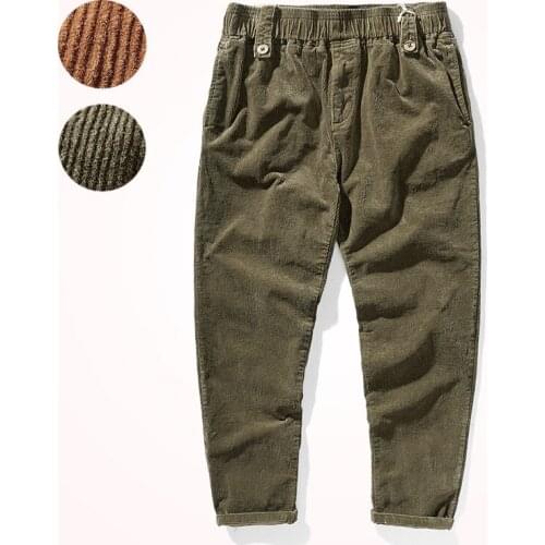 2021 Autumn and Winter Corduroy Casual Pants Mens Fashion Japanese Retro Thick Stretch Washed Old Loose Tapered Straight Pants