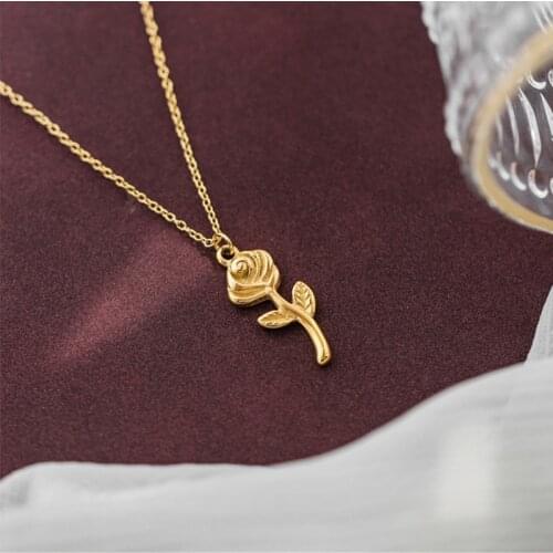 French Elegant Rose Little Prince Flower 3D Necklace Clavicle Chain Titanium Steel Gold-Plated Necklace