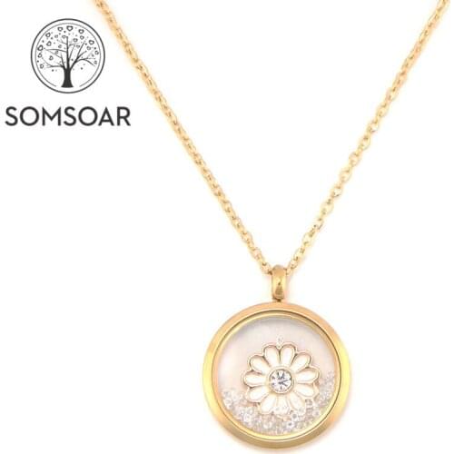 Genuine gold plating Stainless Steel Double-sided Glass Crystal Locket Pendant Necklace with Drip accessories DIY Charms inside