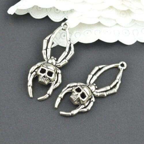 6pcs 40*16mm Spider Skull Charms Antique Silver Color Pendant Findings Diy Bracelet Pendant Accessories Handmade Jewelry Making