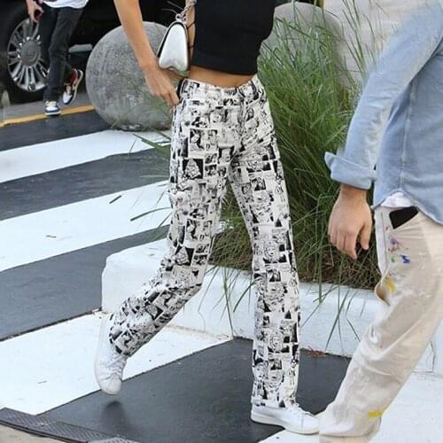 Hot sale2021 Comics Print Women High Waist Flare Pants Bell Trousers Gothic Streetwear 2020 Autumn Winter Clothes Fashion Casual