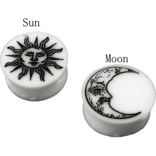 2pcs/lot Sun + Moon Acrylic Saddle Plugs Ear Expander Stretchers Ear Gauges Double Flared Eyelet Women Man Body Piercing Jewelry