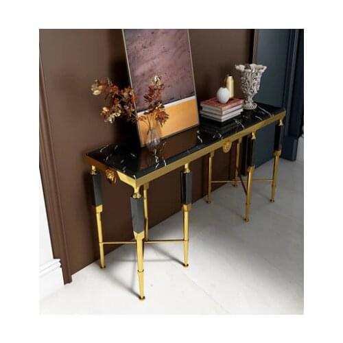 Modern simple black and white marble porch table foyer entrance stainless steel gilded porch