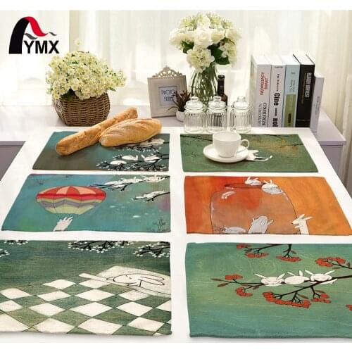 42X32CM Cute Cartoon Rabbit Printed Table Napkins Polyester Dinner Napkins Dish Towel Tea Coffee Table Decor Western Mats