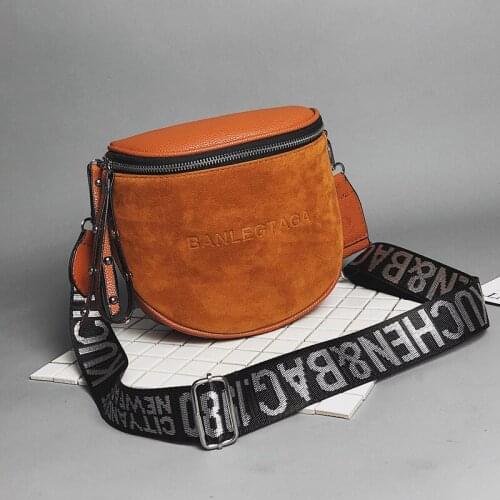 Fashion Wide Shoulder Crossbody Bags For Women PU Leather Zipper Shoulder bag Female Semicircle Saddle Bucket Bags All-match Hot