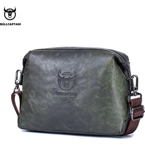 BULLCAPTAIN single shoulder messenger mens leather large-capacity first layer oil wax cowhide card horizontal ipad small bag