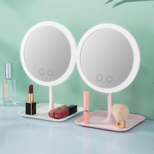 LED Light Makeup Mirror Desktop Dressing Mirror Fill Light Portable Smart Touch Optional Brightness USB Charging Beauty Mirror