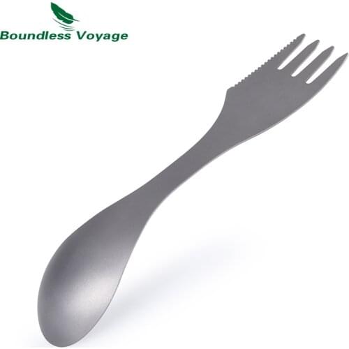 Boundless Voyage Titanium 3 in 1 Fork Spoon Spork Cut Set Outdoor Dual-purpose Tableware Cutlery Thickness